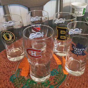 Set of 5 Molson Canadian  NHL beer glasses the original hockey teams